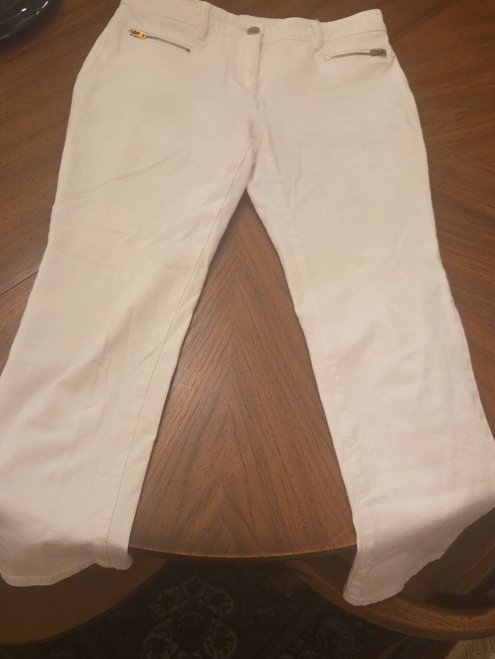 Chico's White Jeans with Gold Zip Accents